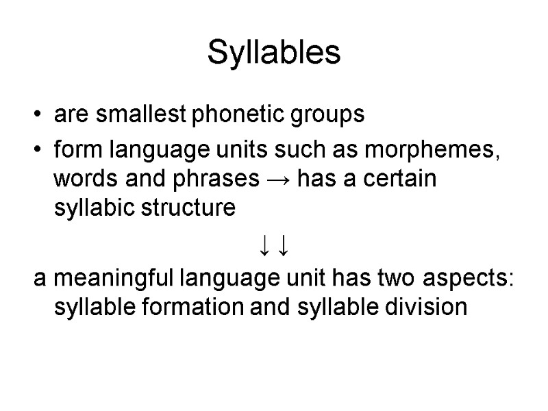 Syllables are smallest phonetic groups form language units such as morphemes, words and phrases